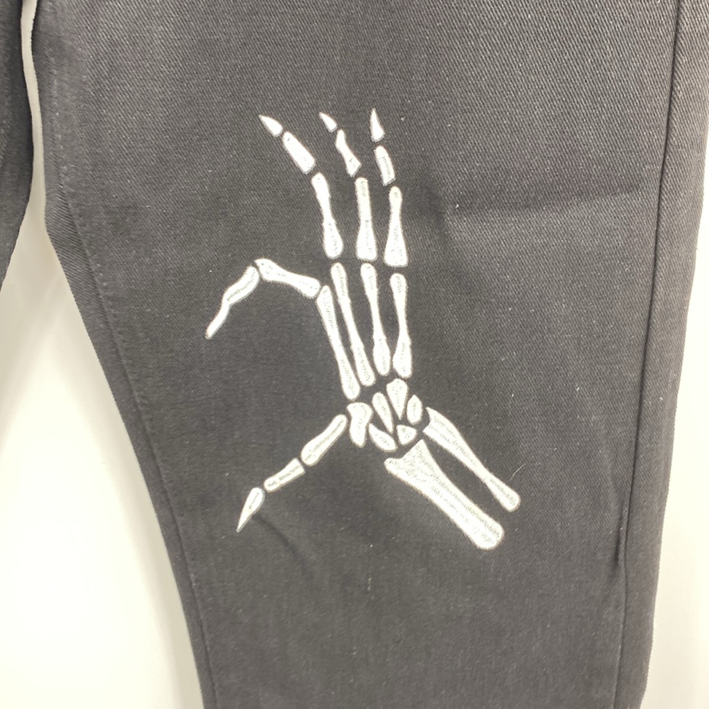 Supermade Jeans Womens Large Black Denim Hand Painted Skeleton Fingers Bones — image 2 of 8